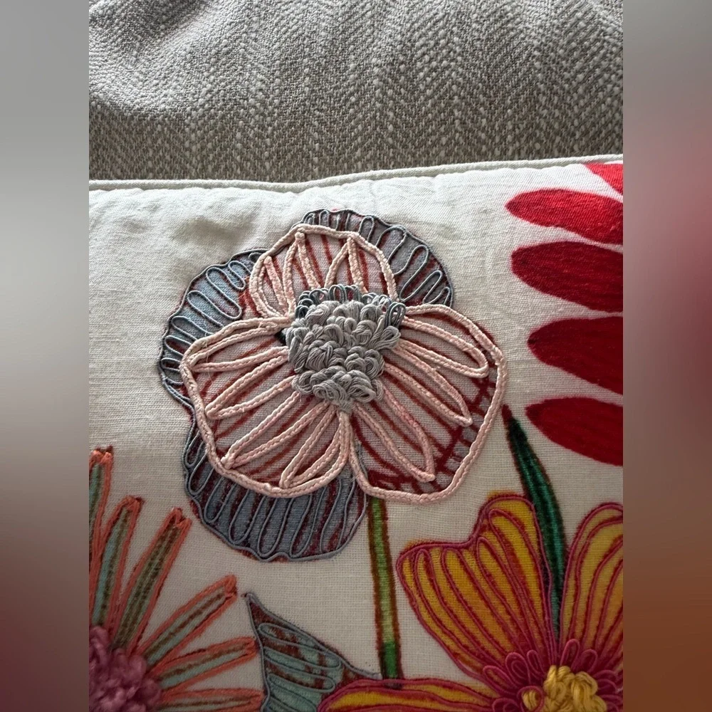 Floral Embroidered throw pillow by Geninne Zlatkis/ Cotton/Linen